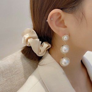 NEW 18K Gold Plated White Pearl Dangle Drop Earrings